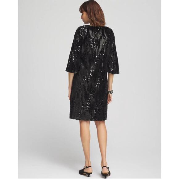 Chico’s NWT Size 3 Black Velvet Sequin Dress Retail Price $159 - Picture 2 of 10